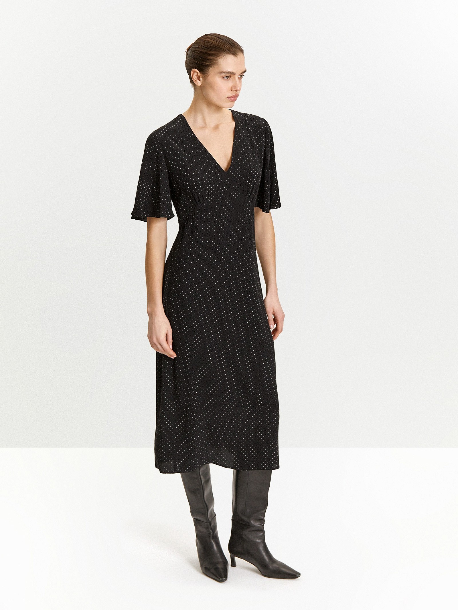 Платье миди из 100% вискозы в горох