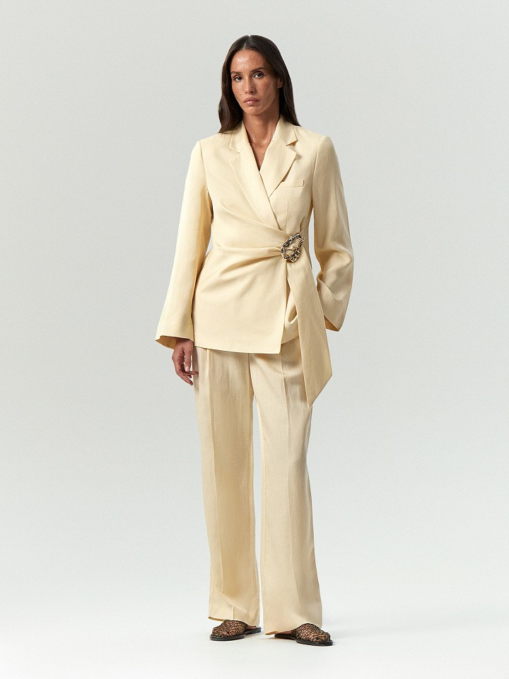 Брюки широкого кроя с защипами с добавлением льна