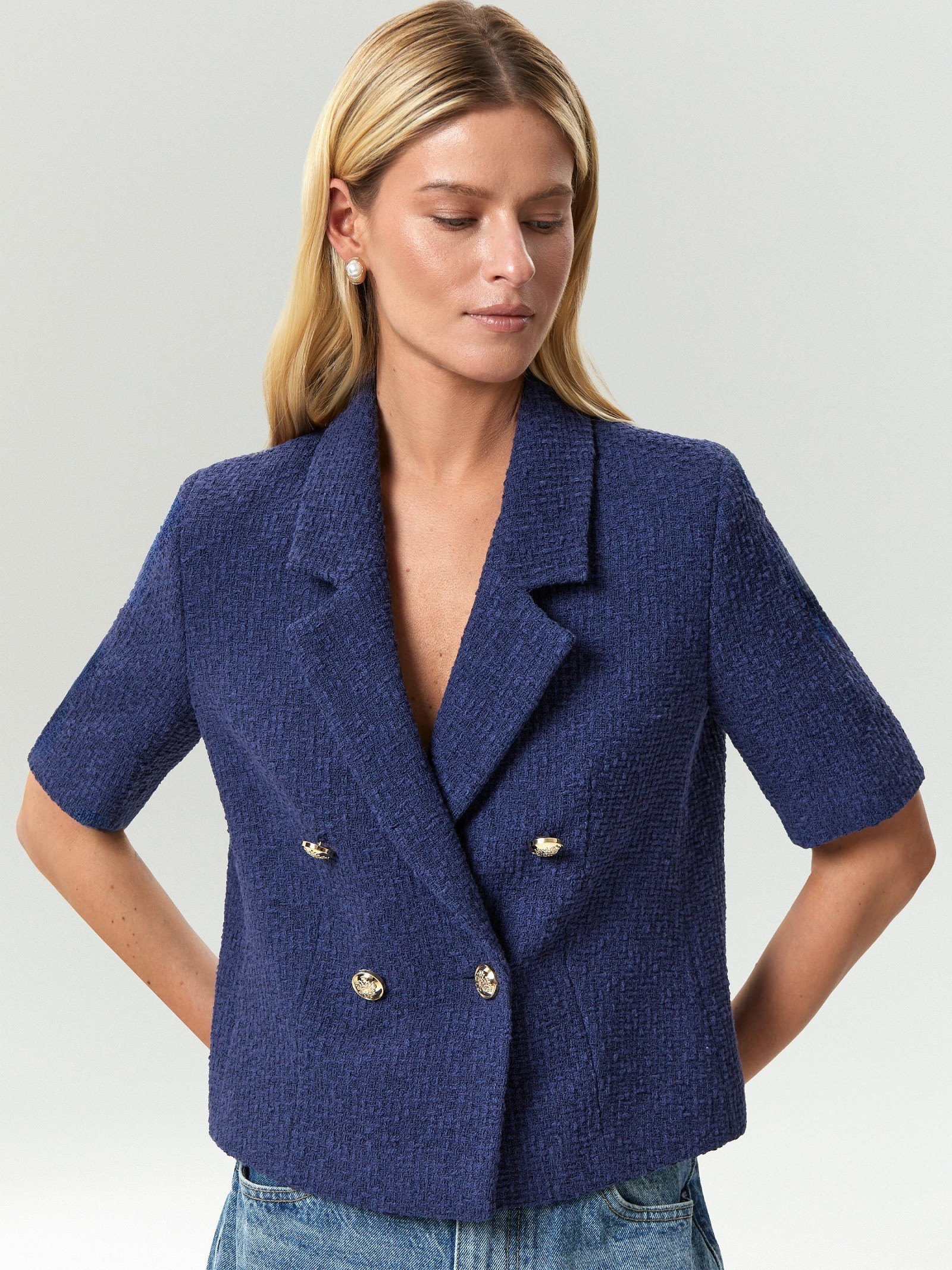 Двубортный жакет из твида