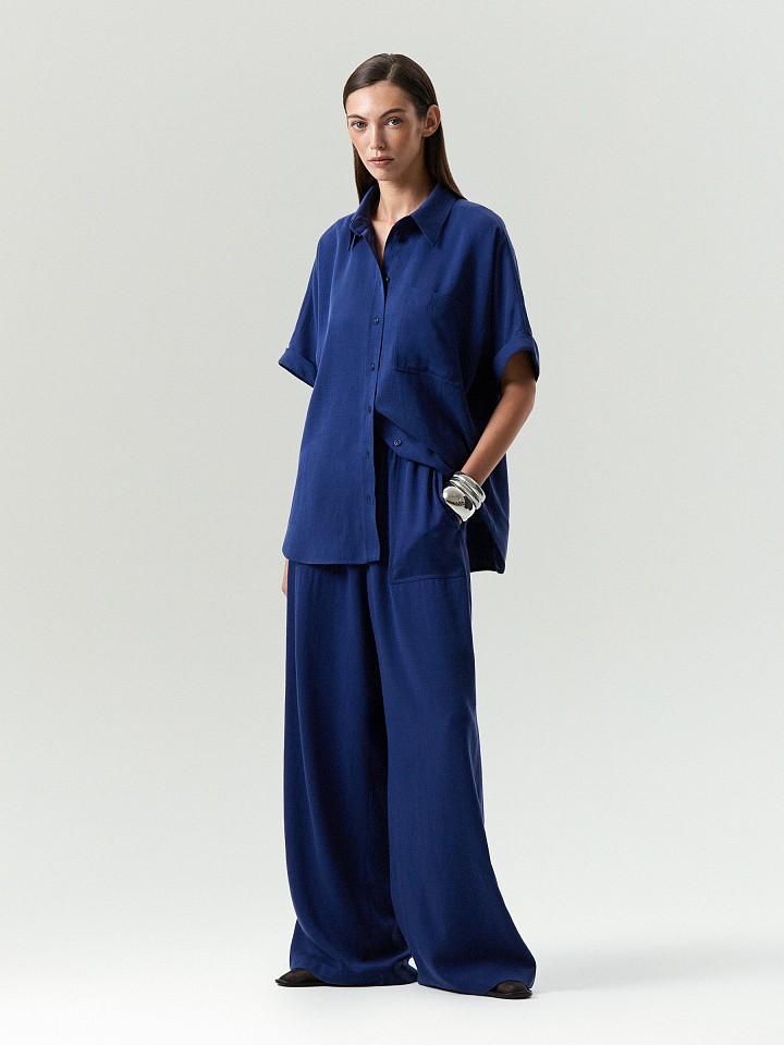 Брюки широкого кроя с добавлением льна