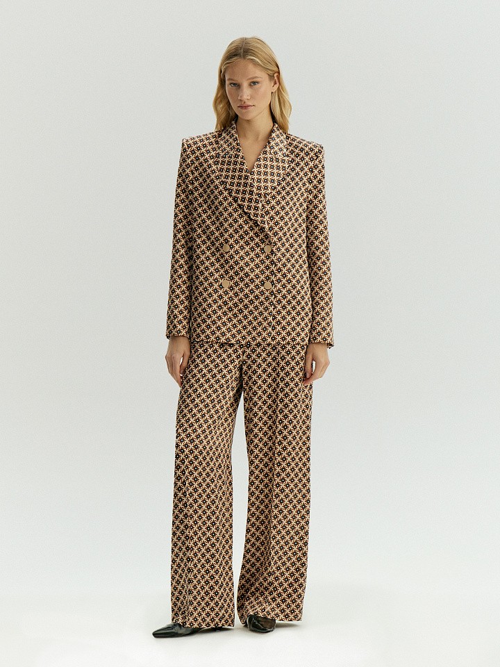 Двубортный жакет с принтом из вискозного сатина