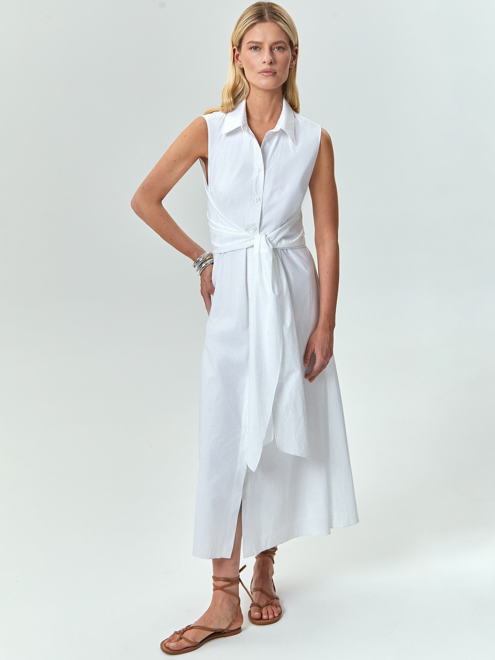 Платье-рубашка миди без рукавов