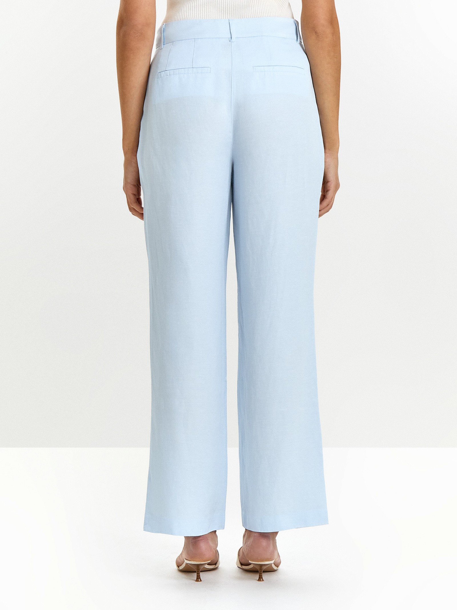 Брюки широкого кроя с защипами с добавлением льна