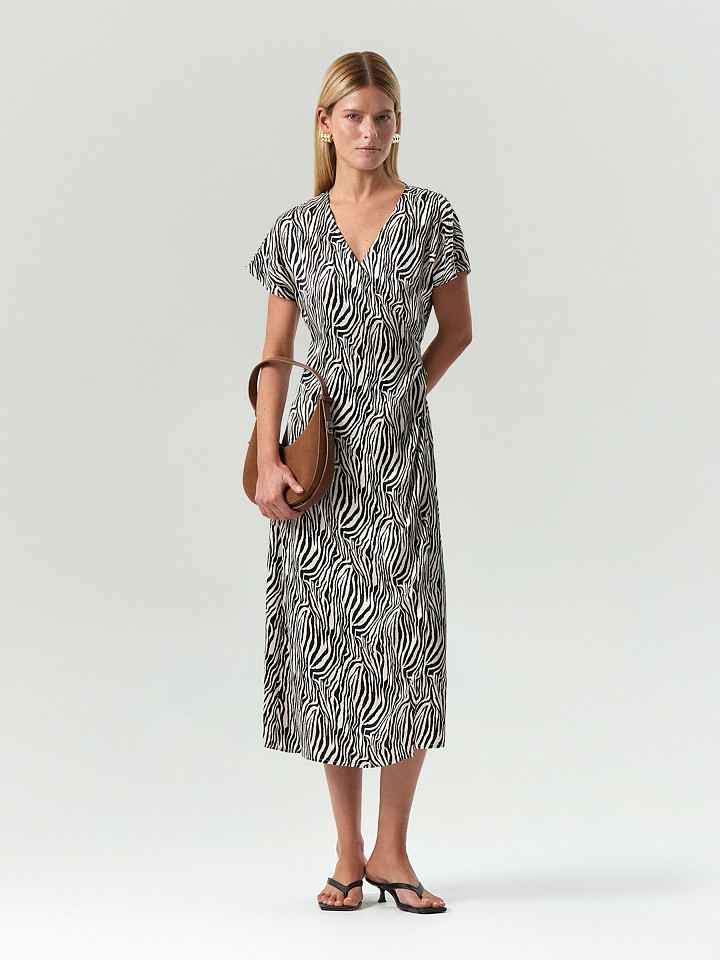 Платье миди из 100% вискозы с принтом зебра
