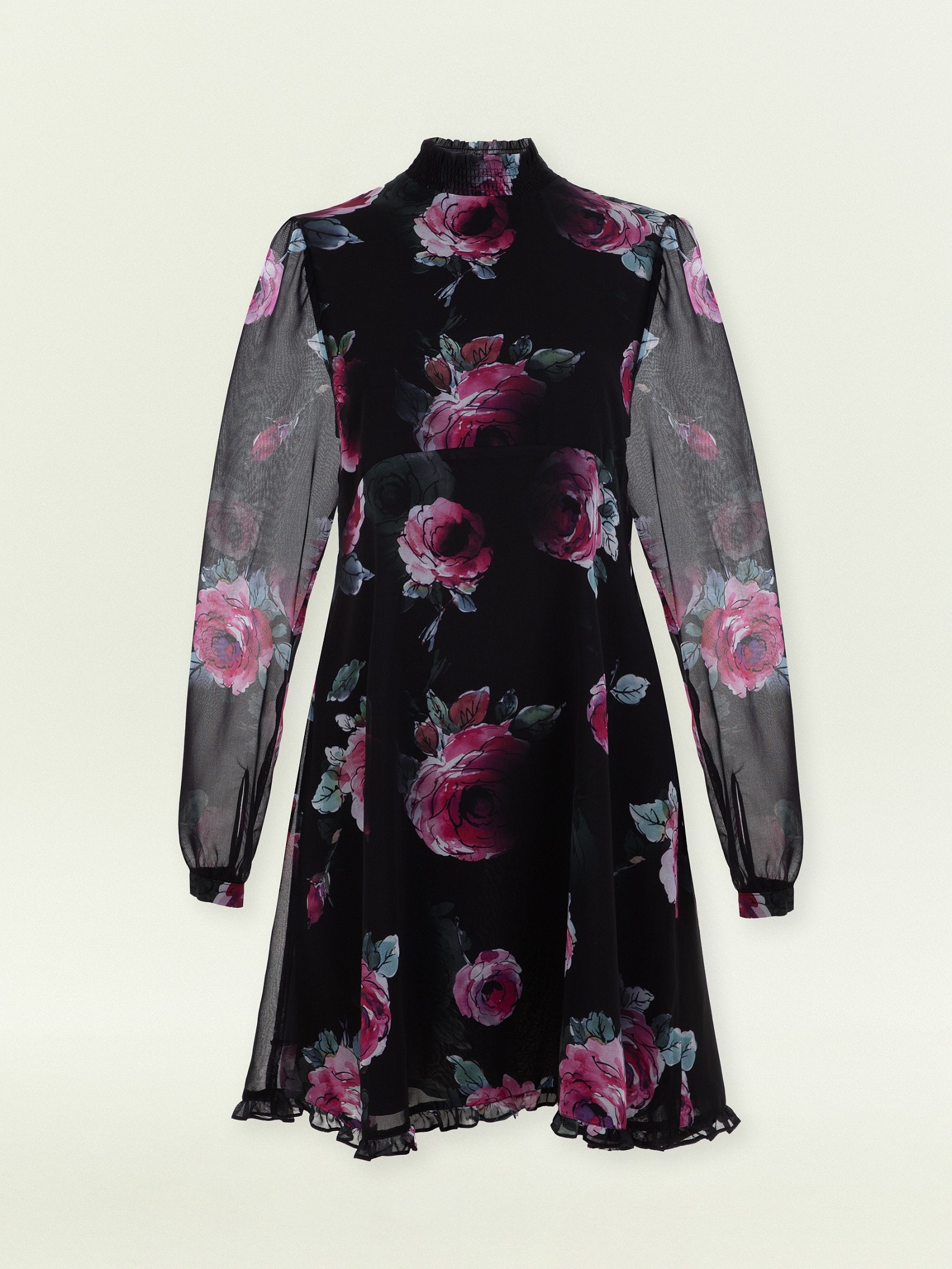 Платье мини из шифона с цветочным принтом