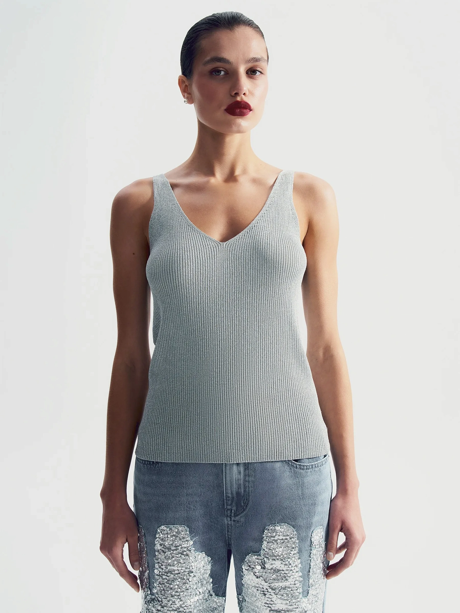 Трикотажный топ с металлизированной нитью