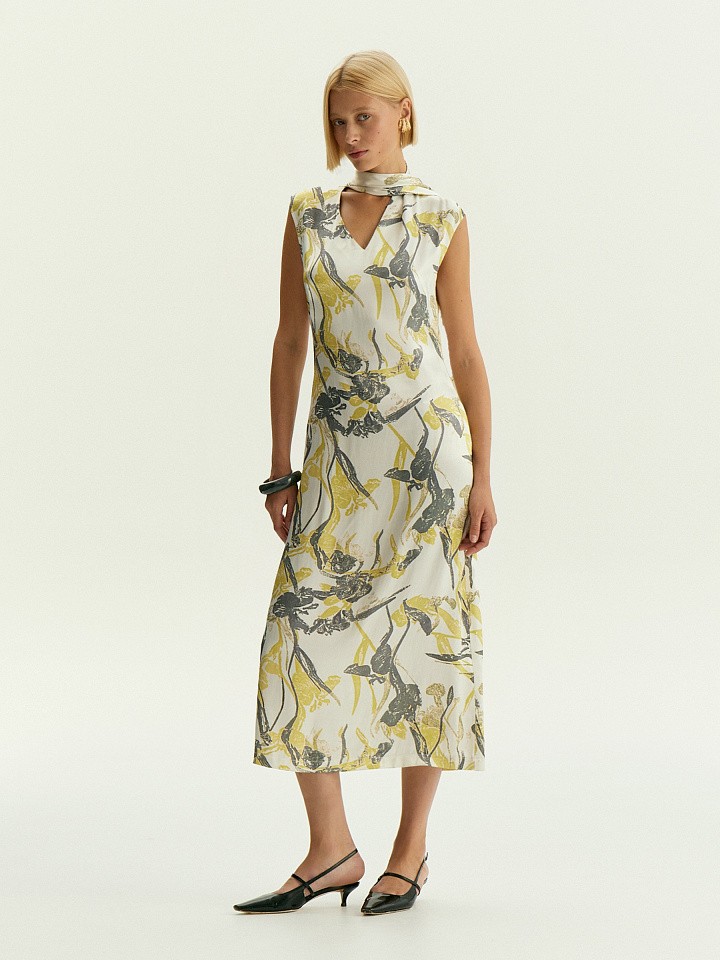 Платье миди из 100% вискозы с цветочным принтом