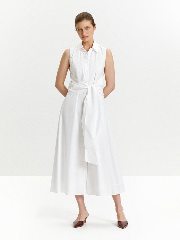 Платье-рубашка миди без рукавов