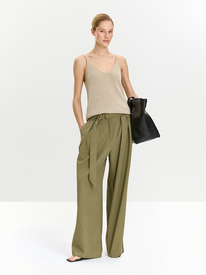 Брюки широкого кроя на ремне из тенсела