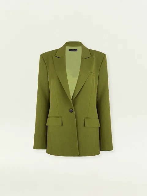 Однобортный жакет в елочку с добавлением шерсти цвет: зеленый